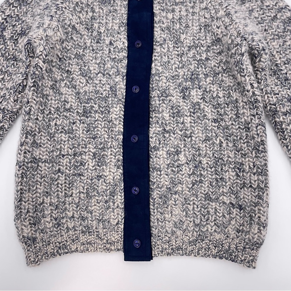 Handmade Cardigan Sweater Variegated Off-White Blue Gray Long Sleeve Wool‎ Women - Picture 4 of 14